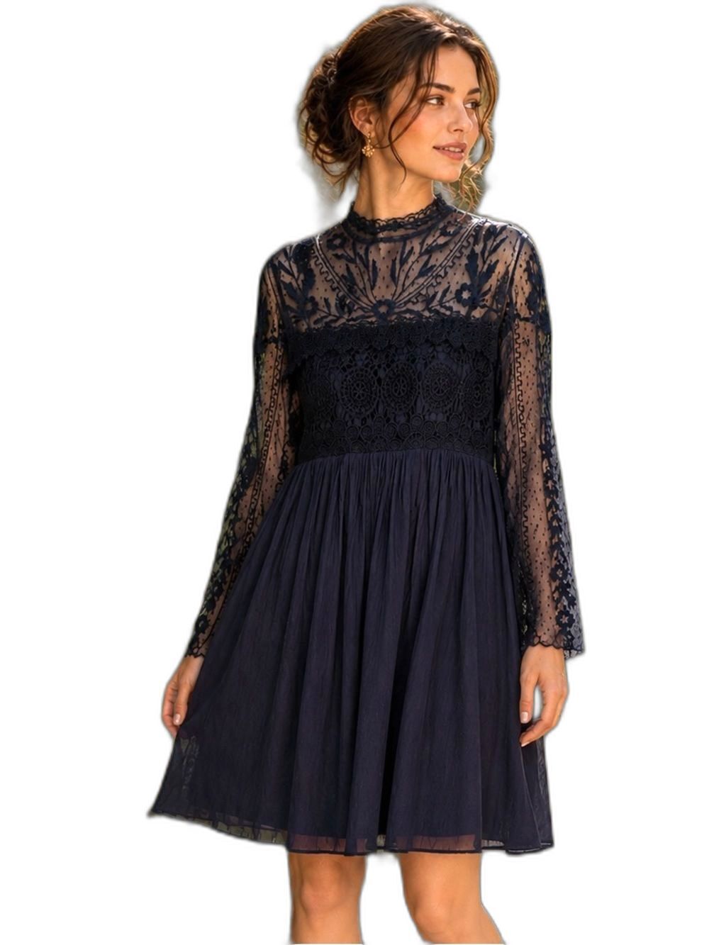Sundance Navy Lace Embroidered Mesh knee length Dress Size 8
